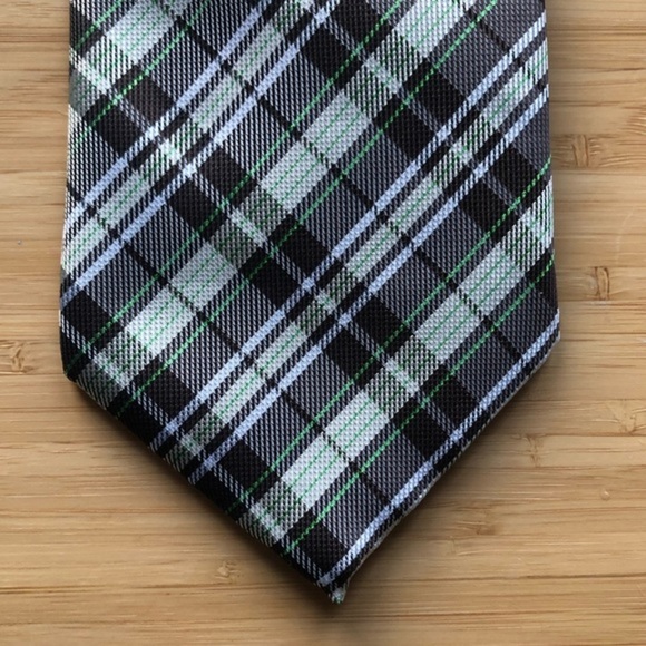 Sam Well Silk Tie In Brown/Tan & Lime Green Lines! - Picture 6 of 6